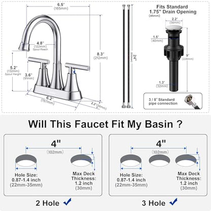 Bathroom Faucets, Hurran 4 inch Centerset 2-Handle Lead-Free, Chrome | Bathroom Sink Faucet with Pop-up Drain and Supply Lines, Stainless Steel Faucet for Vanity RV Restroom Laundry, 2 Pack - color: Chrome X 2