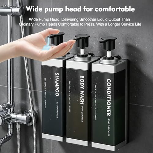 3 Chamber Wall Mount Shampoo and Conditioner Dispenser | 17oz Per Chamber Key Lock Large Pump Refillable ABS Bottle Set For Bathroom Hotel Gym RV Daily Use Silver - color: Silver, size: 3