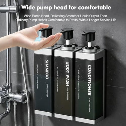 3 Chamber Wall Mount Shampoo and Conditioner Dispenser | 17oz Per Chamber Key Lock Large Pump Refillable ABS Bottle Set For Bathroom Hotel Gym RV Daily Use Silver - color: Silver, size: 3