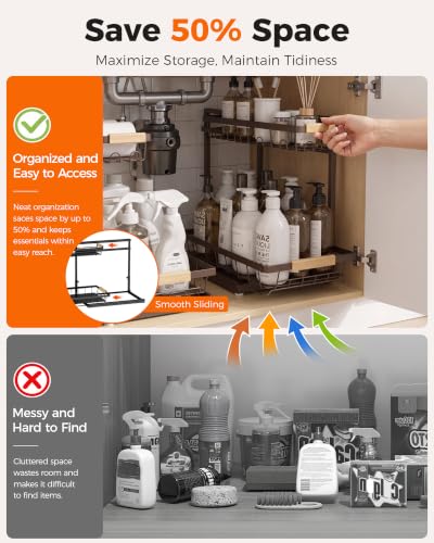 2-Pack 2-Tier Height Adjustable Under Sink Organizer & Storage (Brown)