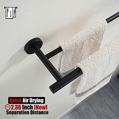 JQK Black Double Towel Bar, 19 Inch 304 Stainless Steel Thicken 0.8mm Towel Rack Bathroom, Towel Holder Matte Black Wall Mount, Useable Length 16 Inch, TB100L16-PB - color: Matte Black, size: 19 Inch