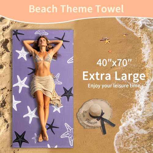4 Pack Oversized Beach Towels 4 Pack,40”x70” Microfiber Thin Large Beach Towel Set for Adults Travel Camping Swimming,Turtle Starfish Them Sand Free Quick Dry Lightweight XL Pool Towels,Purple - color: Purple, Purple