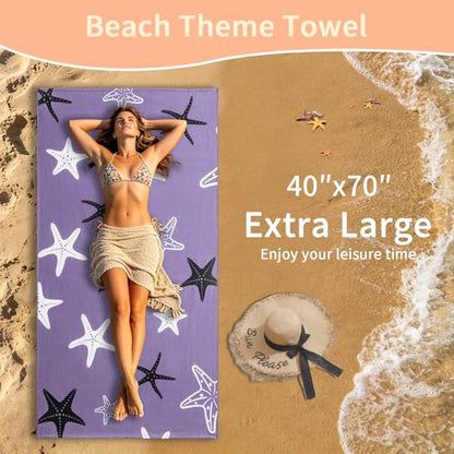 4 Pack Oversized Beach Towels 4 Pack,40”x70” Microfiber Thin Large Beach Towel Set for Adults Travel Camping Swimming,Turtle Starfish Them Sand Free Quick Dry Lightweight XL Pool Towels,Purple - color: Purple, Purple