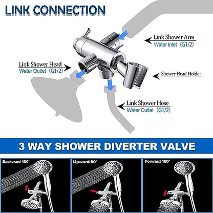 Shower Arm Diverter with Handshower Mount, G1/2 Brass Shower Diverter Valve Bathroom Universal Shower System Replacement for Handheld Shower and Fixed Shower Head(Polished Chrome) - color: Polished Chrome