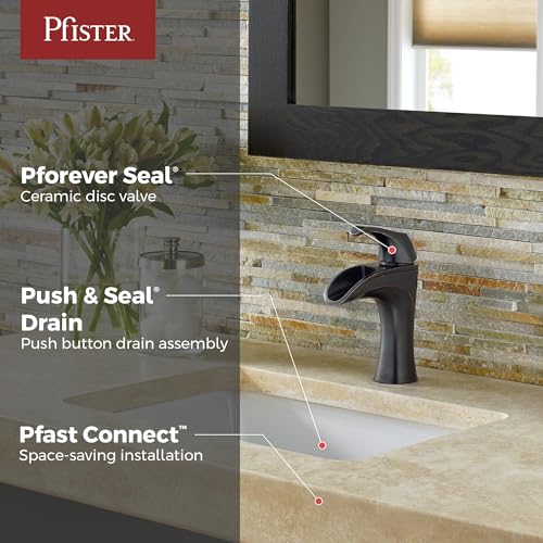 Pfister Brea LF042BRYY Single Handle Bathroom Sink Faucet 1-Hole Tuscan Bronze Finish with Push & Seal Drain TiteSeal Mounting WaterSense Certified Ceramic Disc Valve - style: Single Control
