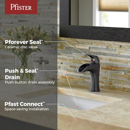 Pfister Brea LF042BRYY Single Handle Bathroom Sink Faucet 1-Hole Tuscan Bronze Finish with Push & Seal Drain TiteSeal Mounting WaterSense Certified Ceramic Disc Valve - style: Single Control