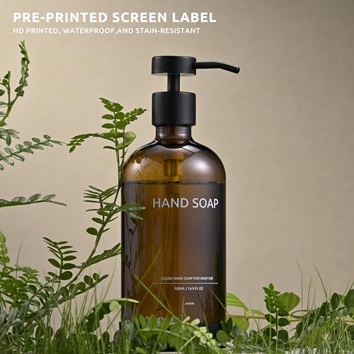 Glass Soap Dispenser Bathroom Set by Janxin, Foaming Kitchen soap Dispenser with Ceramic Tray for Dish Soap, Liquid Soap Dispenser for Hand Soap, Lotion, Body Wash (Amber) - color: Amber H