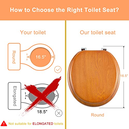 Angel Shield Durable Wood Veneer Natural Toilet Seat Metal Hinged Easy Clean Anti-scratch American Standard(Round,Wood Color) - color: Wood, size: Round-16.5”