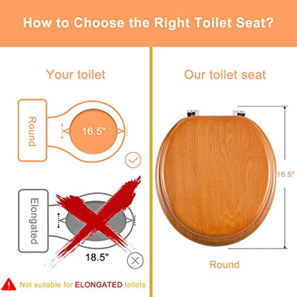 Angel Shield Durable Wood Veneer Natural Toilet Seat Metal Hinged Easy Clean Anti-scratch American Standard(Round,Wood Color) - color: Wood, size: Round-16.5”