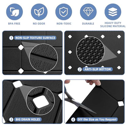Bathtub Mat Non Slip Silicone Soft Odorless Bath Mat No Suction Cups for Refinished,Textured and Reglazed Tub Shower Mats Non-Slip 18 X 28Inch Black - color: Black