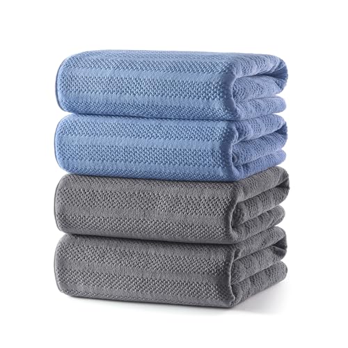 ecolook Microfiber Bath Towels Set of 4, 31 x 63 Inch Extra Large Bath Towel Set, Super Soft & Highly Absorbent, Quick Dry Lightweight Towels for Bathroom, Gym, Spa, Pool & Travel, Blue & Gray - color: Navy+dark Gray, size: 4 Pack Bath Towel
