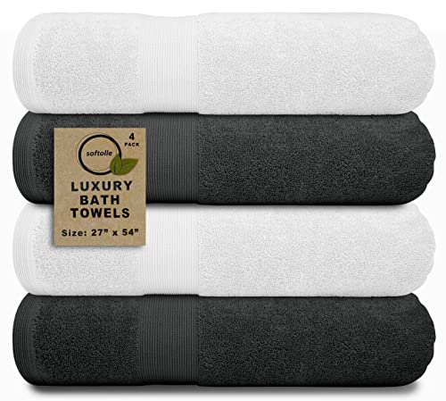Luxury Bath Towels Set of 4 (27” x 54”) | Towels for Bathroom | Super Soft | Highly Absorbent Towels for Home, Spa, Gym (Grey-White) - color: Grey/White