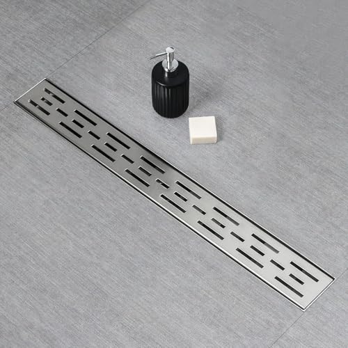 ELLO&ALLO 24 Inch Linear Shower Drain Brushed Nickel, SUS304 Stainless Steel Rectangle Shower Floor Drain with Removable Pattern Grate - color: Brushed Nickel, size: 24 In Grid Cover