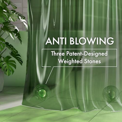 AmazerBath No Hook Shower Curtain Liner, 100% EVA Heavy Duty Hookless Shower Curtain and Liner 3-in-1, 72x75 Luxury Soft Shower Liner with 3 Heavyweight Stones, Clear Green - color: Rainbow Emerald