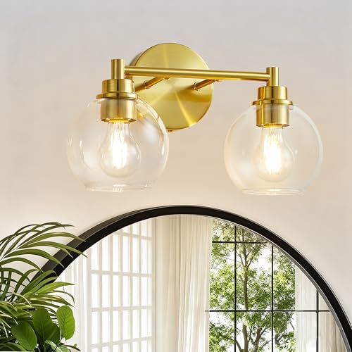 Bathroom Light Fixtures, Vanity Lights for Bathroom 2-Light Gold, Bathroom Lighting Fixtures Over Mirror with Clear Glass Globe Shade, Bathroom Vanity Light for Living Room Kitchen Bedroom Hallway - color: Gold, size: 2-Light