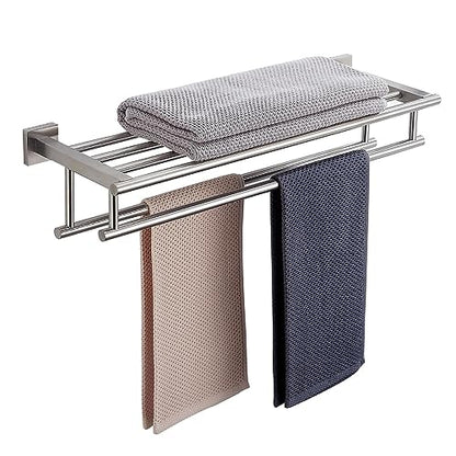 Bathroom Towel Rack 24 Inch Tower Holder with Double Towel Bar Brushed Nickel Towel Rack Wall Mounted SUS304 Stainless Steel Hotel Towel Shelf Modern Towel Hanger - color: Brushed Nickel, size: 24 Inch/ 60cm