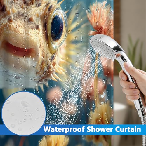 No Hook Shower Curtain and Liner Set, Sea Fish Waterproof Fabric Shower Curtain No Hooks with Snap in Liner, 71x74 Inches Easy Hang Shower Curtains for Bathroom with Mesh Top Window and Weighted Hem - color: Fish