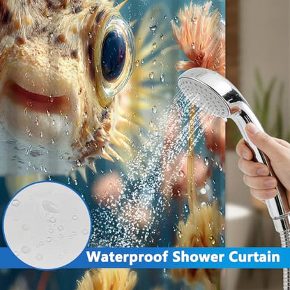 No Hook Shower Curtain and Liner Set, Sea Fish Waterproof Fabric Shower Curtain No Hooks with Snap in Liner, 71x74 Inches Easy Hang Shower Curtains for Bathroom with Mesh Top Window and Weighted Hem - color: Fish