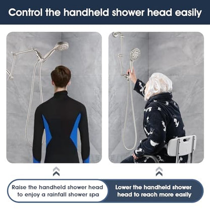 PDPBath Shower Extension Arm, 16" Upgrade Solid Brass Shower Head Shower Head Extender, Adjustable Height Extended with G1/2 Universal Connection for Rain & Handheld Shower Head Brushed Nickel - color: Brushed Nickel, style: 8 Inch + 8 Inch