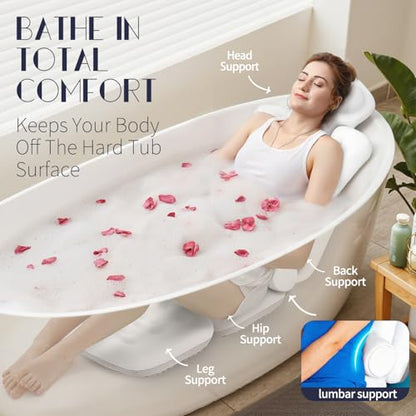 Full Body Bath Pillow for Tub, Thick Bathtub Cushion Mat with Neck, Back & Lumbar Support - Luxury Spa Bathroom Accessories, White - size: 51“