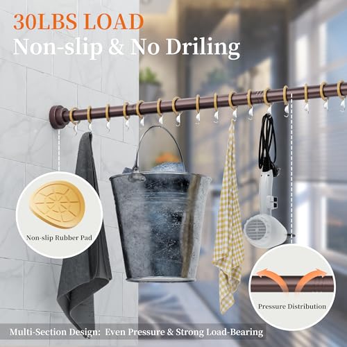 STARLATTA 2 Pack Shower Curtain Rods:43-80 Inch No Drilling Tension Rods, 1" Diameter Heavy Duty Adjustable, Stainless Steel Rust-Proof Spring Anti-Slip Curtain Rod for Bathroom (Brown,80'') - color: Brown, size: 43''-80''