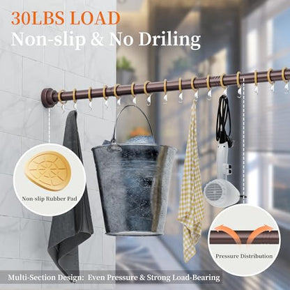 STARLATTA 2 Pack Shower Curtain Rods:43-80 Inch No Drilling Tension Rods, 1" Diameter Heavy Duty Adjustable, Stainless Steel Rust-Proof Spring Anti-Slip Curtain Rod for Bathroom (Brown,80'') - color: Brown, size: 43''-80''