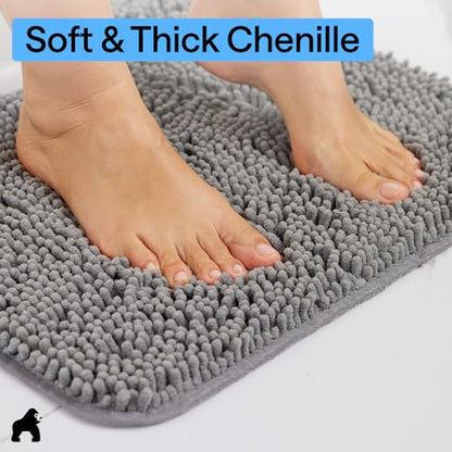 GORILLA GRIP Area Rug Sets 3 Piece, Bath Mat Set and Oval Toilet Base with Rubber Backing, Plush Absorbent Shaggy Chenille Washable Mats, Includes 24x19.5, 24x17 and 30x20 Inch Rugs, Grey - color: Grey, style: 24"x19.5" + 24"x17" + 30"x20" - 3 Pack