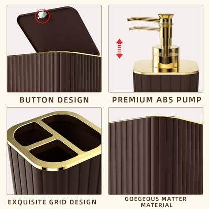 XLHOMO Bathroom Set - 26PC Bathroom Set with Shower Curtain and Rugs, Bathroom Accessory Set, Brown Bathroom Accessories Set, Trash Can & Soap Dispenser - style: Traditional