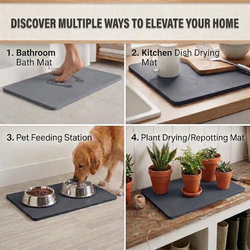 Stone Bath Mat – Diatomaceous Earth Quick Drying Non-Slip Bathroom Mat – Absorbent Diatomite Shower Mat, Durable & Easy to Clean, Modern, 23.6" x 15.3", (Slate Grey - Linea) - color: Slate Grey - Linea