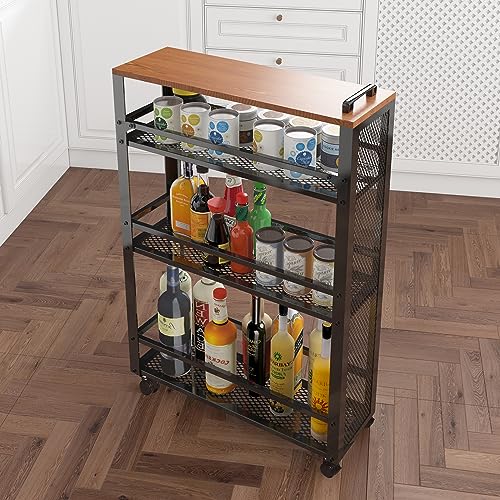 3-Tier Rolling Cart Slim - Black Laundry Bathroom Kitchen | Steel Frame, Mesh Baskets, for Small Spaces, 110 lb Capacity, 4 Wheels 2 Lockable, Utility Storage Snack Coffee Craft - color: Black