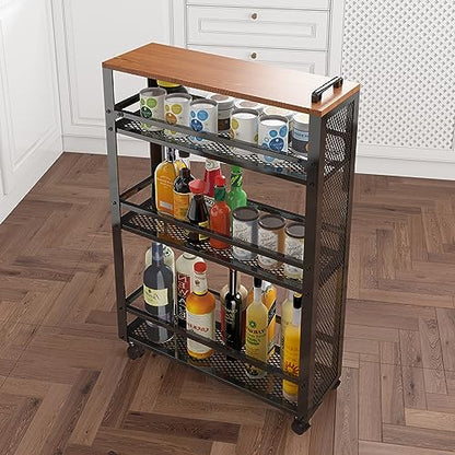 3-Tier Rolling Cart Slim - Black Laundry Bathroom Kitchen | Steel Frame, Mesh Baskets, for Small Spaces, 110 lb Capacity, 4 Wheels 2 Lockable, Utility Storage Snack Coffee Craft - color: Black
