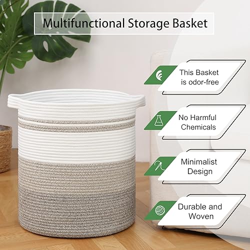 OIAHOMY 58L Laundry Baskets-Laundry Hamper, Storage Basket with Handles, Decorative Basket for Living room, Woven Storage Basket for Toys Bin, Pillows, Blankets, Clothes-18x16in-Gradient Brown | Tall Dirty Clothes Hamper with Handle,Blanket Basket,Decorat