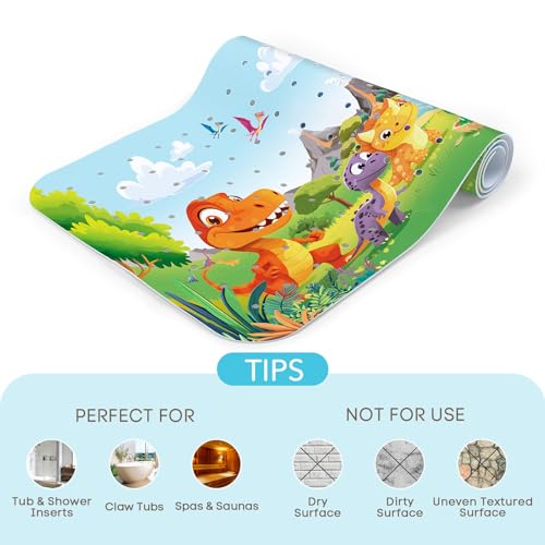 SHUCHING Baby Bath Mat for Tub Non Slip-40 X 16 Inch, Dinosaur | Bathtub Mat for Kids & Toddler Mold Free, Long Shower Mat for Inside Shower with Suction Cup, Machine Washable - color: Dinosaur
