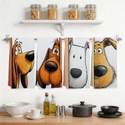 4 Pcs Funny Hound Dog Kitchen Towels, Cute Terrier Dogs Gifts Hand Towel - color: Multi0233