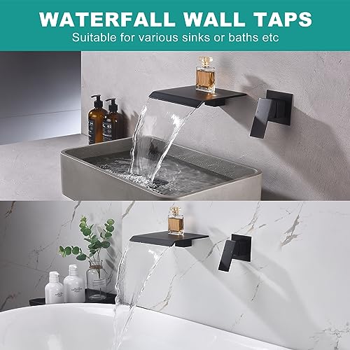 Waterfall Wall Mount Faucet Bathroom Bathtub Tub Faucet Bathroom Sink Faucet Single Handle Tub Filler Rough-in Valve Included Matte Black Modern Basin Mixer Tap - color: Matte Black