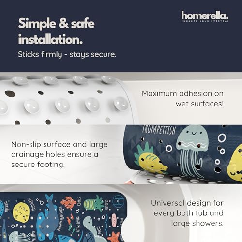 homerella Bathtub Mat Non Slip Kids 40x16 Baby Bath Mat Non Slip Anti Mold | 100% BPA Free, Non Toxic, Mildew Resistant, Machine Washable, Extra Long Kids Bath Mat for Tub Non Slip, Toddler Bath Mat - color: Navy Underwater Abc, size: 40" x 16" (Rectangul