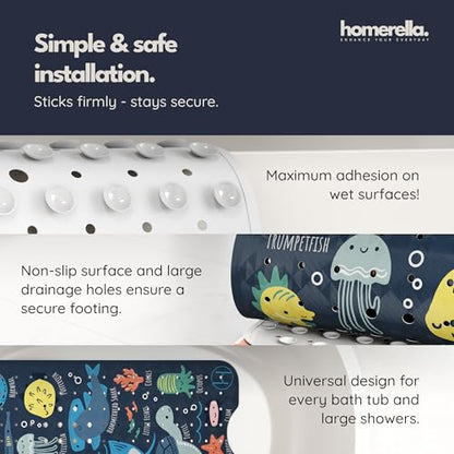 homerella Bathtub Mat Non Slip Kids 40x16 Baby Bath Mat Non Slip Anti Mold | 100% BPA Free, Non Toxic, Mildew Resistant, Machine Washable, Extra Long Kids Bath Mat for Tub Non Slip, Toddler Bath Mat - color: Navy Underwater Abc, size: 40" x 16" (Rectangul