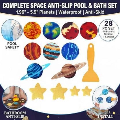 28-Piece Planet-Themed Non-Slip Bath Stickers, Custom-Designed for Family Bathrooms, Suitable for Bathtubs and Bathroom Floors (Includes Scraper) - color: Planet