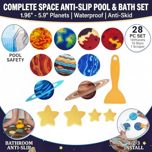 28-Piece Planet-Themed Non-Slip Bath Stickers, Custom-Designed for Family Bathrooms, Suitable for Bathtubs and Bathroom Floors (Includes Scraper) - color: Planet