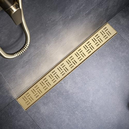 Sharp-tec Shower Drain, 28 inch Linear Shower Drain, Brushed 304 Stainless Steel Rectangular Shower Floor Drain with Adjustable Leveling Feet, Hair Strainer, cUPC Certified, ST-092-28G - color: Gold, size: 28 inch