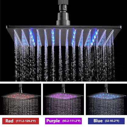 Aolemi Ceiling Shower Faucet Set with Handheld 16" LED Head Matte Black | Handheld Spray,16 Inch Rain LED Head,Shower Valve and Trim Kit,All Metal,Ceiling System,Bathroom Mixer - color: Black, size: 16 Inch LED Shower Head