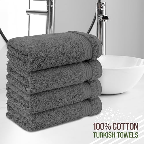 American Veteran Towel, Hand Towels for Bathroom Set of 4, 100% Cotton Turkish Hand Towel Sets, Soft Hand Face Towels, Dark Gray Hand Towels - color: Grey, size: 16x28