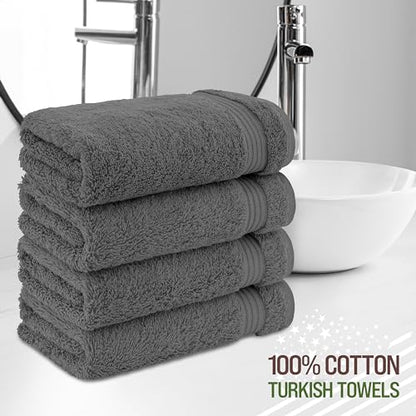 American Veteran Towel, Hand Towels for Bathroom Set of 4, 100% Cotton Turkish Hand Towel Sets, Soft Hand Face Towels, Dark Gray Hand Towels - color: Grey, size: 16x28