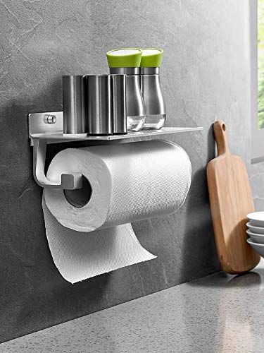 Paper Towel Holder with Shelf,Wall Mount 2-in-1 for Kitchen Shower Bathroom Organizer Storage