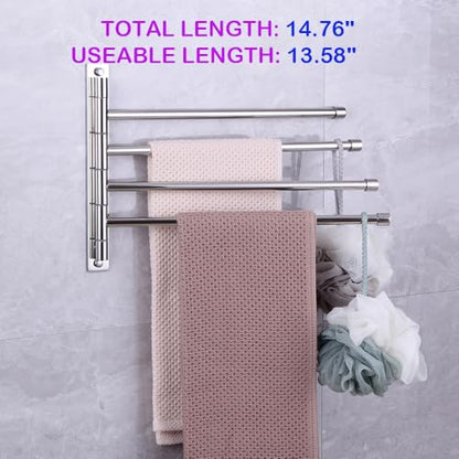 Towel Holder Swing Out Towel Bar Stainless Steel Bathroom Hand Towel Rack 4-Bar Folding Arm Swivel Hanger Wall Mount Polished Finish - color: Polished