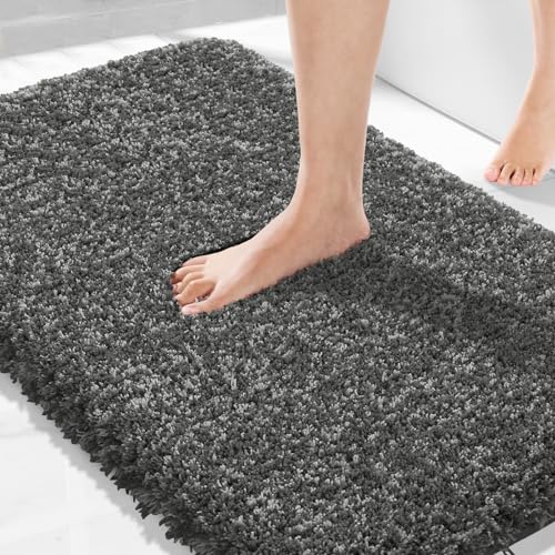 Yimobra Bathroom Rugs Non Slip Washable 36X24, Ultra Soft and Water Absorbent Bath Mats, Plush Shower Mat Outside, Luxury Microfiber Thick Matts for Bathroom Floor/Tub, Light Gray and Black Gray - color: Light Gray and Black Gray, size: 36" X 24"