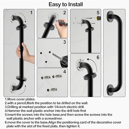 16 Inch Grab Bar 304 Stainless Steel Anti-Slip Bathroom Safety Handrail Wall Mount Assist Grip for Elderly Handicap Bathtub Shower Toilet,GB-4023-MT, Matte Black - color: Matte Black