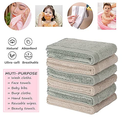 Mother-Earth 6-Pack Bath Washcloths 12"x12" - Soft and Absorbent Face Towels, Quick-Drying Wash Cloths for Sensitive Skin, Premium Quality for Daily Use (Olive-brow) - color: Olive-brow
