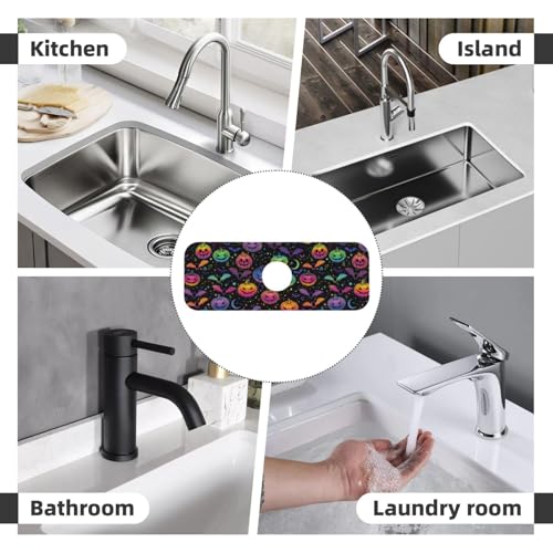 Halloween Pumpkin Bat Pumpkins Bats Kitchen Sink Splash Guard Faucet Mat Super Absorbent Fast Drying Mat Sink Gadgets-Fast Drying Pad Sink Mat For Kitchen Bathroom (15" X 5.5" ) - color: Halloween Pumpkin Bat