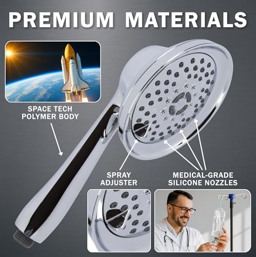 Massage & Mist Hand Shower Kit - 1.8 GPM - Polished Chrome | 6 Function, High Pressure, Adjustable Handheld Showerhead with Hose and Mount, Easy Install for Boosting Low Water Flow - color: Polished Chrome, size: 1.8 GPM